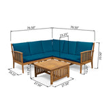 Carolina Outdoor 5 Seater Acacia Wood Sofa Sectional Set, Brown and Dark Teal Noble House