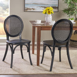 Chrystie Elm Wood and Rattan Dining Chair, Matte Black Noble House