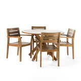 Stamford Outdoor 5 Piece Acacia Wood Round Dining Set