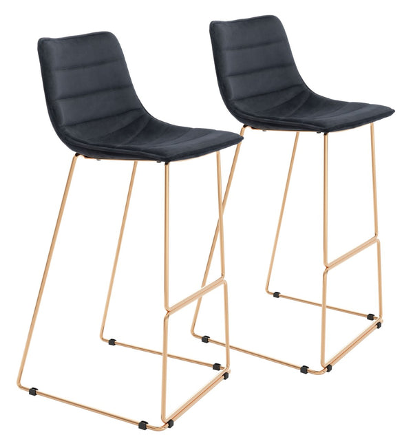 Zuo Modern Adele 100% Polyester, Plywood, Steel Modern Commercial Grade Barstool Set - Set of 2 Black, Gold 100% Polyester, Plywood, Steel