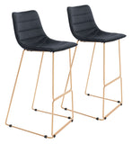 English Elm EE2688 100% Polyester, Plywood, Steel Modern Commercial Grade Bar Chair Set - Set of 2 Black, Gold 100% Polyester, Plywood, Steel