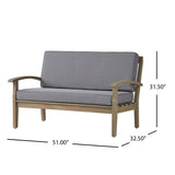 Peyton Outdoor Acacia Wood Loveseat and Coffee Table, Gray Noble House