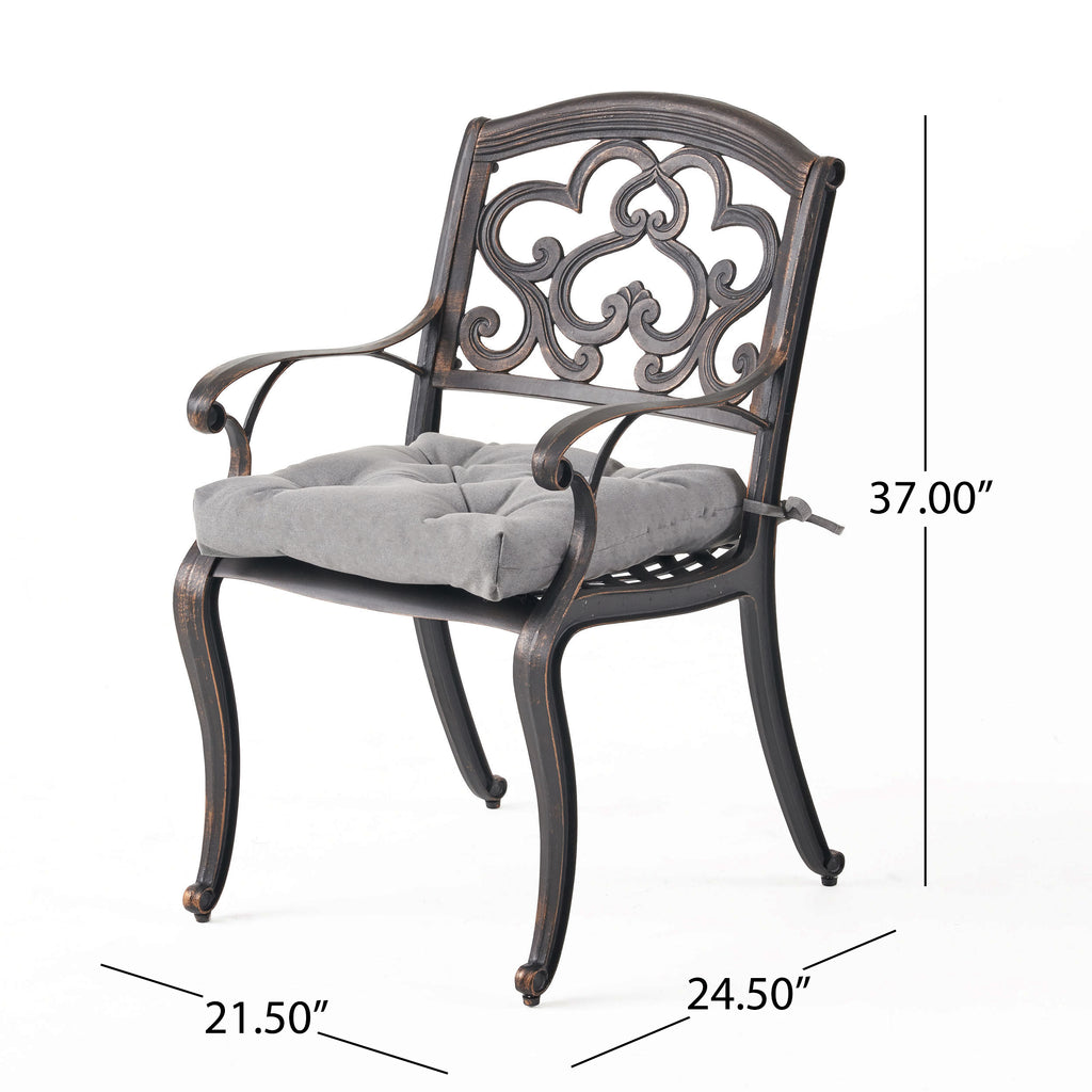 Austin Outdoor Dining Chair with Cushion, Shiny Copper and Charcoal Noble House