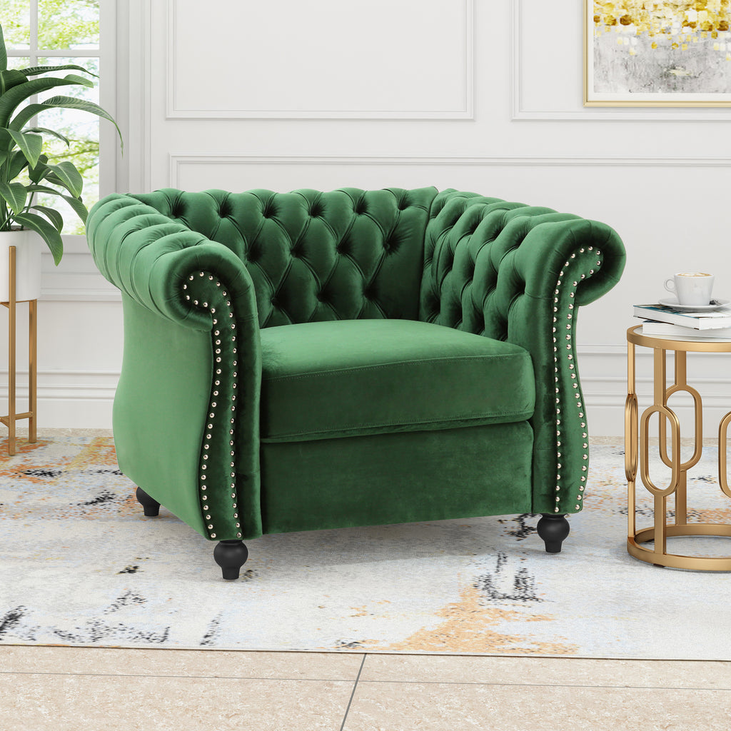 Noble House Westminster Chesterfield Velvet Club Chair, Emerald