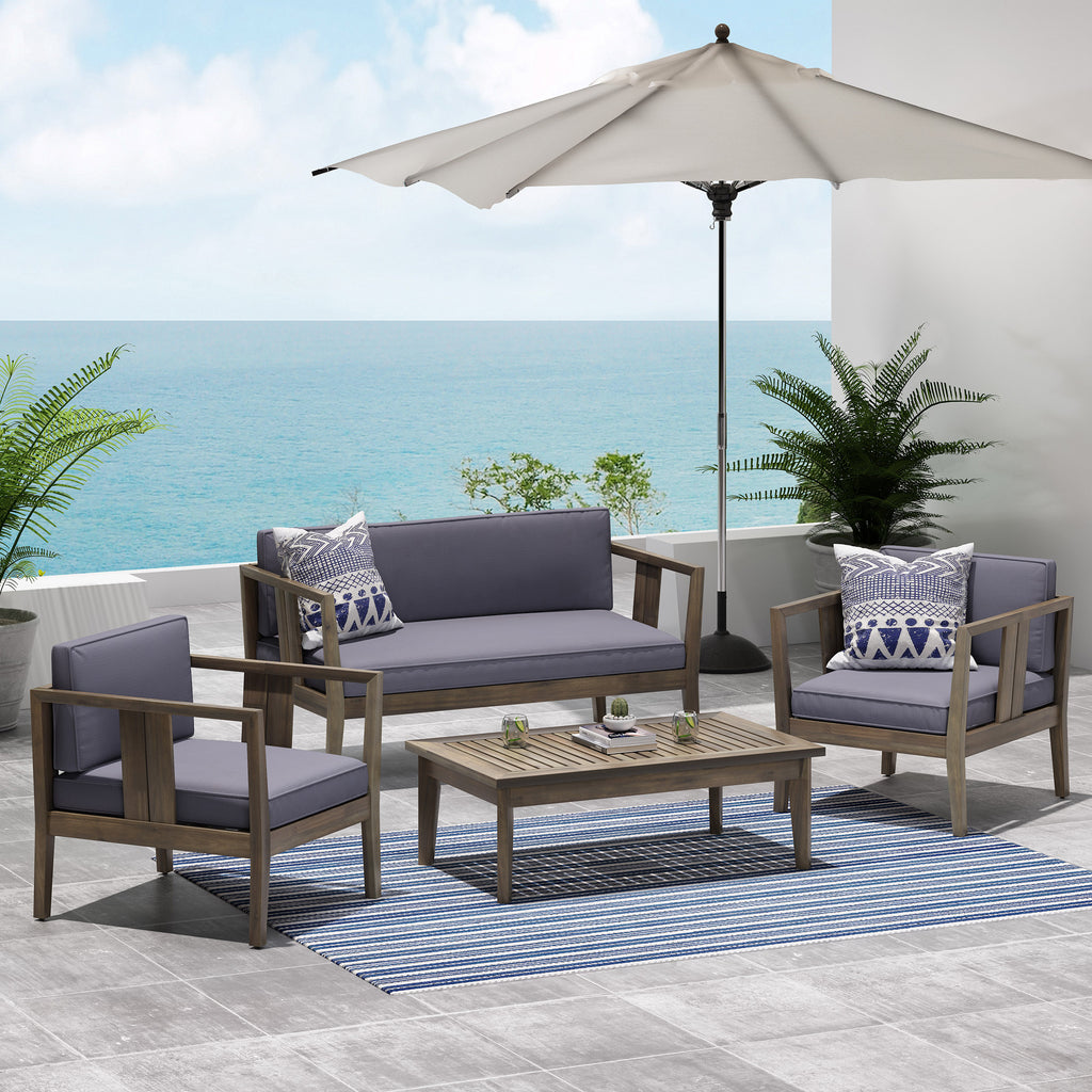 Nicholson Outdoor 4 Seater Acacia Wood Chat Set, Gray and Dark Gray Noble House