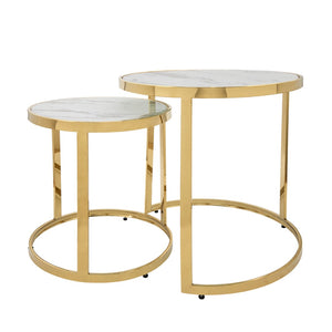 Sagebrook Home Glam Set of 2 -  Metal/marble Glass Round Side Table, Gold 15437-02 Gold Metal