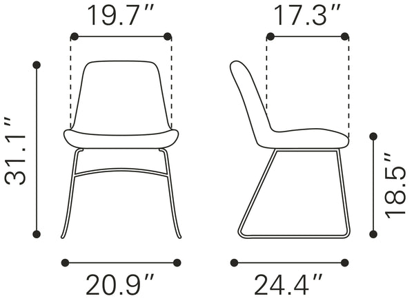 Zuo Modern Tammy 100% Polyester, Plywood, Steel Modern Commercial Grade Dining Chair Set - Set of 2 Green, Black 100% Polyester, Plywood, Steel