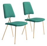 Zuo Modern Chloe 100% Polyester, Plywood, Steel Modern Commercial Grade Dining Chair Set - Set of 2 Green, Gold 100% Polyester, Plywood, Steel