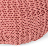 Hortense Modern Knitted Cotton Round Pouf, Coral Noble House