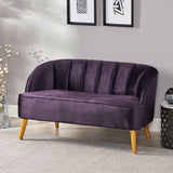 Amaia Mid-Century Modern Velvet Sofa with Seashell Backrest, Blackberry and Walnut Noble House