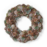 18.5" Pine Cone and Glitter Unlit Artificial Christmas Wreath, Natural and White