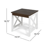 Noble House Bethany Indoor Farmhouse Acacia Wood End Table, Dark Brown and White