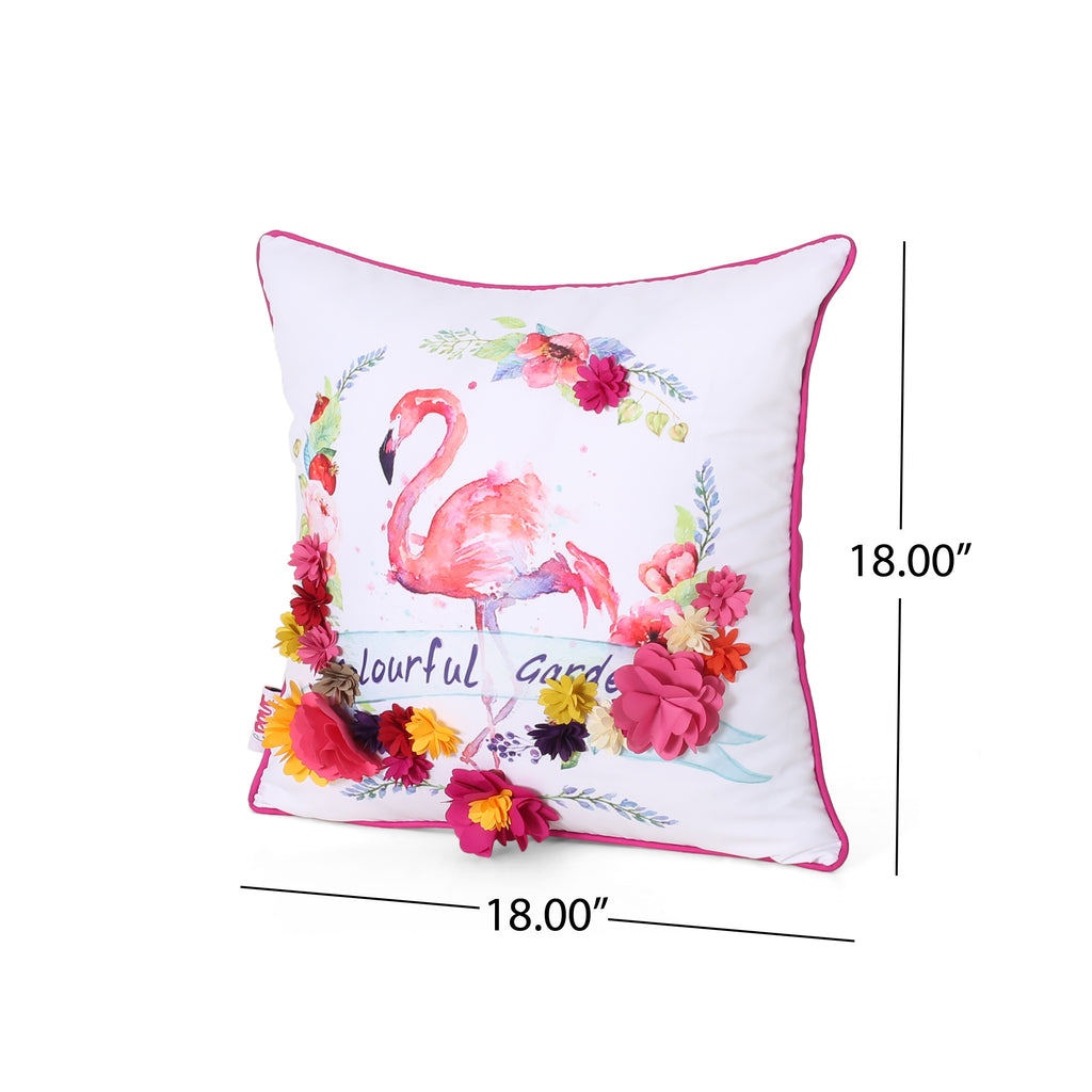 Noble House Norvelt Modern Pillow Cover (Set of 2), Flamingo on Multicolor Floral