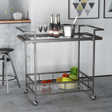 Noble House Ambrose Indoor Industrial Black Iron Bar Cart with Tempered Glass Shelves