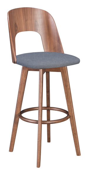 Zuo Modern Anton 100% Polyester, MDF, Rubberwood Scandinavian Commercial Grade Barstool Set - Set of 2 Walnut, Dark Gray 100% Polyester, MDF, Rubberwood