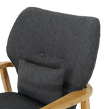 Noble House Benny Mid-Century Modern Tufted Fabric Rocking Chair with Accent Pillow, Dark Slate and Light Walnut