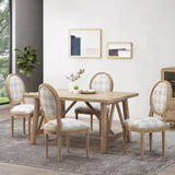 Phinnaeus French Country Fabric Dining Chairs, Gray Plaid and Light Beige Noble House