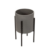 Sagebrook Home Contemporary Set of 2 -  Honeycomb Planter On Metalstand, Gray/blk 12629-09 Gray Iron