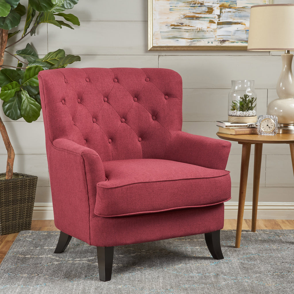 Anikki Tufted Deep Red Fabric Club Chair Noble House