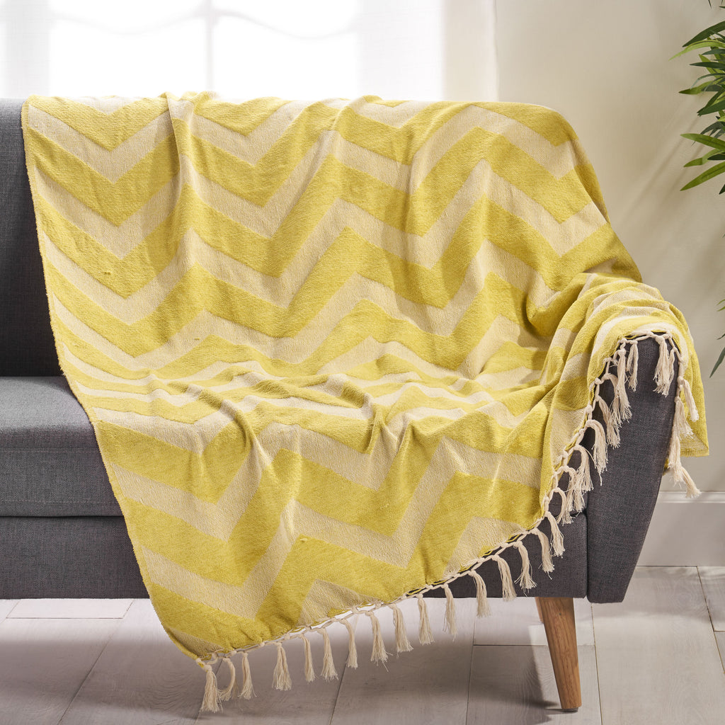 Bemiss Hand-Loomed Throw Blanket, Yellow and Natural Noble House