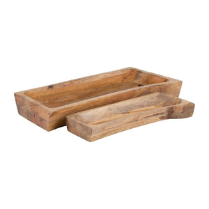 Sagebrook Home Contemporary Wood, Set of 2 -  17/23"l Rectangular Trays, Natural 17584 Brown Mango Wood