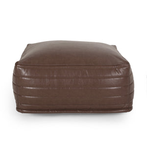 Baddow Contemporary Faux Leather Channel Stitch Rectangular Pouf, Brown Noble House