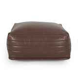 Baddow Contemporary Faux Leather Channel Stitch Rectangular Pouf