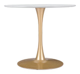 Zuo Modern Opus MDF, Steel Modern Commercial Grade Dining Table White, Gold MDF, Steel