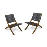 Huntsville Outdoor Acacia Wood Foldable Chairs, Brown Patina and Gray Straps - Set of 2