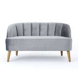 Amaia Mid-Century Modern Velvet Sofa with Seashell Backrest, Pewter and Walnut Noble House