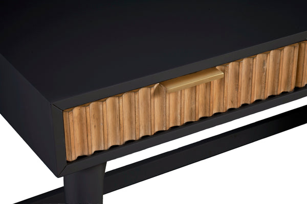 Larsen Large Black Desk with Mahogany Wood, Gold Hardware & Felt Lined Drawers for Stylish Storage