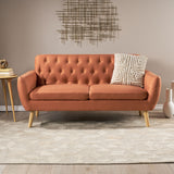 Bernice Petite Mid Century Modern Tufted Burnt Orange Fabric Sofa Noble House