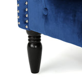 Milani Tufted Chesterfield Velvet Loveseat with Scrolled Arms, Navy Blue and Dark Brown Noble House