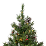 7-foot Mixed Spruce Pre-Lit Clear LED Hinged Artificial Christmas Tree with Frosted Branches, Red Berries, and Frosted Pinecones
