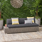 Puerta Outdoor 3 Seater Wicker Left Sofa, Mixed Black with Dark Grey Cushions Noble House