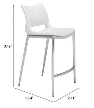 Zuo Modern Ace 100% Polyurethane, Plywood, Stainless Steel Modern Commercial Grade Counter Stool Set - Set of 2 White, Silver 100% Polyurethane, Plywood, Stainless Steel