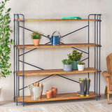 Yorktown Industrial 4 Shelf Firwood Bookcase, Antique Brown, Blue, and Black Noble House