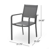 Cape Coral Outdoor Modern Aluminum Dining Chair with Mesh Seat, Gun Metal Gray and Dark Gray Noble House