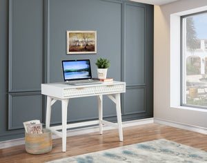 White Pearl Mini Desk - Elegant Mahogany with Textured Drawers, Gold Hardware & Felt Lining
