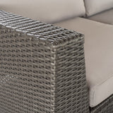 Santa Rosa Outdoor 5 Seater Wicker Sectional Sofa Set with Aluminum Frame and Cushions, Grey and Silver Noble House
