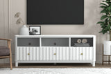 Alpine Furniture Stapleton TV Console, White 2090-10 White Mahogany Solids & Veneer 63.5 x 18 x 24