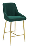 Zuo Modern Madelaine 100% Polyester, Plywood, Steel Modern Commercial Grade Counter Stool Green, Gold 100% Polyester, Plywood, Steel