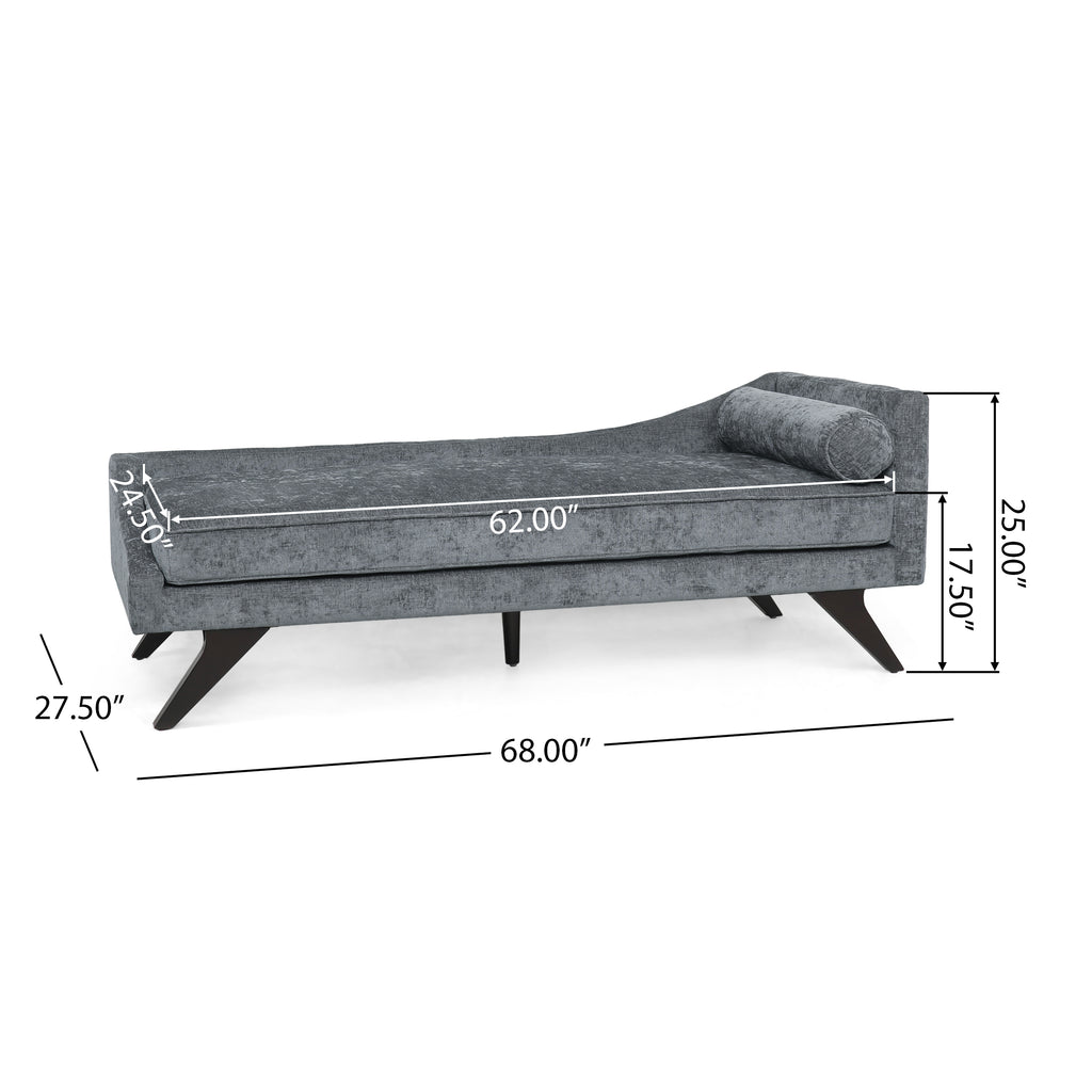Cagle Mid-Century Modern Fabric Chaise Lounge, Gray and Dark Brown Noble House