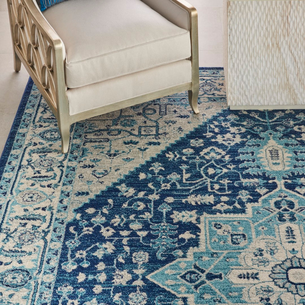 Nourison Tranquil TRA06 Bohemian Machine Made Power-loomed Indoor Area Rug Ivory/Navy 8'10" x 11'10" 99446485311
