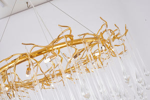 Bethel Gold Chandelier: Elegant Aluminum Frame with Clear Glass Drops, Adjustable Hanging Length