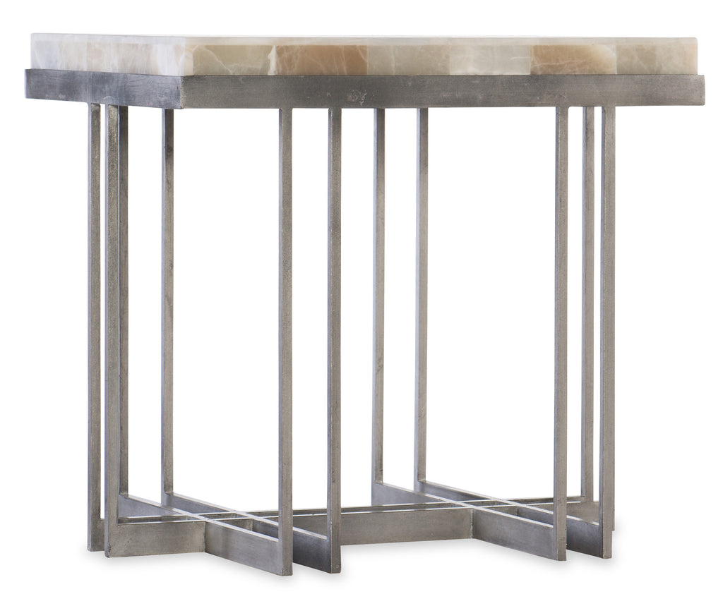 Hooker Furniture Melange Modern/Contemporary Metal with Hardwood Solids and Tumbled White Onyx Mona End Table 638-50394-MULTI