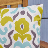 Yellow Flower Outdoor Cushions, 17.75" Square, Abstract Floral Pattern, Cream, Yellow, Light Blue, Gray Noble House