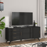 Alpine Furniture Flynn Large TV Console, Black 966BLK-10 Black Mahogany Solids & Okoume Veneer 64 x 19 x 27