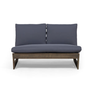 Sherwood Outdoor Acacia Wood Loveseat with Cushions, Gray and Dark Gray Noble House