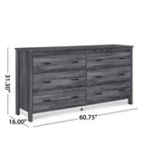 Noble House Olimont Contemporary 3 Piece Double Dresser and Nightstand Set, Sonoma Gray Oak 